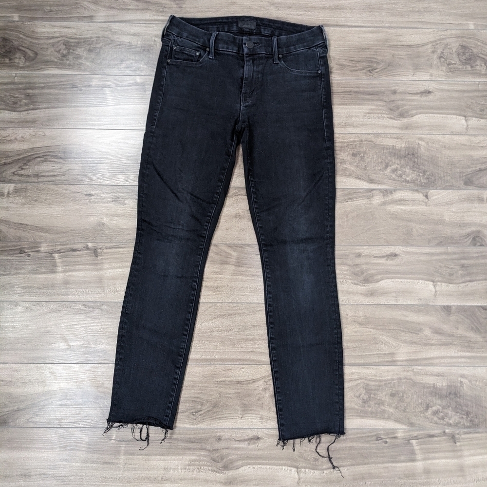 MOTHER The Looker Ankle Fray Blackbird Wash 25 Washed Faded Black